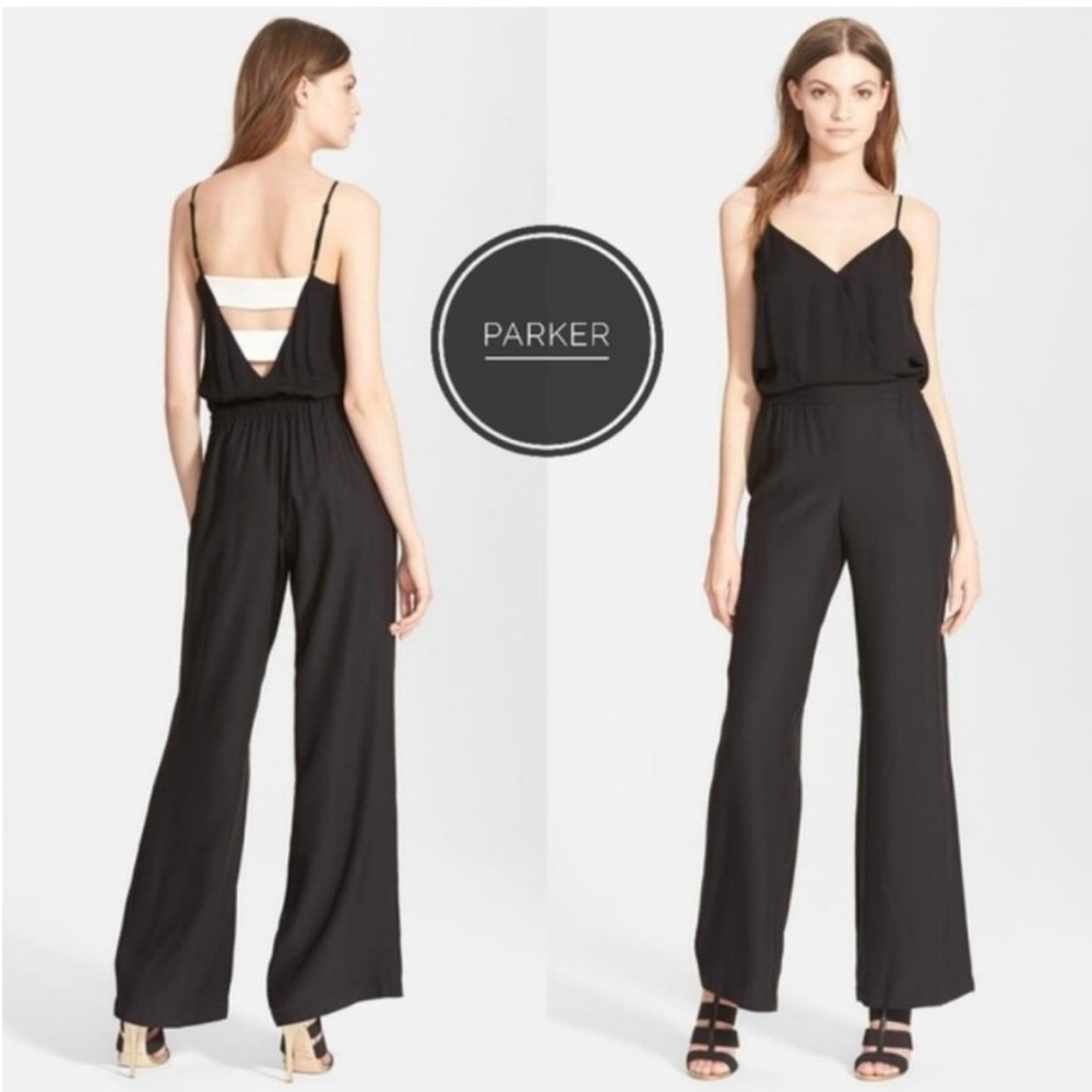 Parker Black Jumpsuit with Spaghetti Straps and Wide-Leg Design
